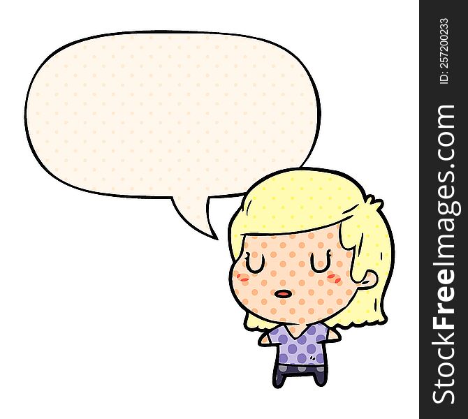 cartoon woman with speech bubble in comic book style