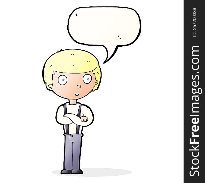 Cartoon Staring Boy With Folded Arms With Speech Bubble