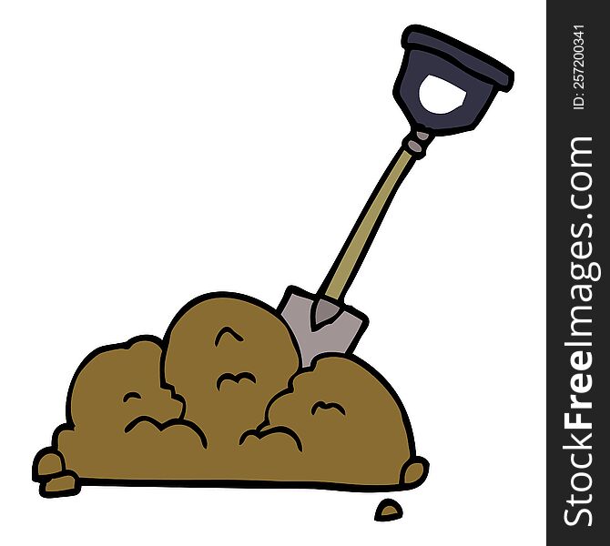 cartoon doodle shovel in dirt