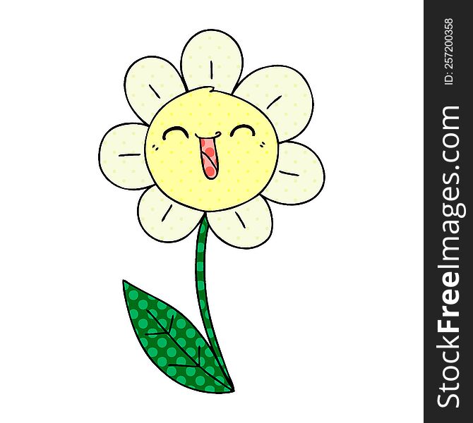 comic book style quirky cartoon happy flower. comic book style quirky cartoon happy flower