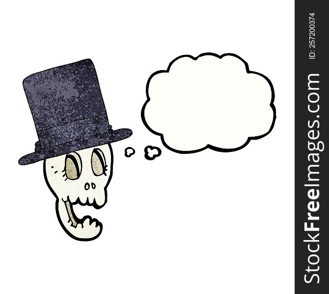Thought Bubble Textured Cartoon Skull Wearing Top Hat
