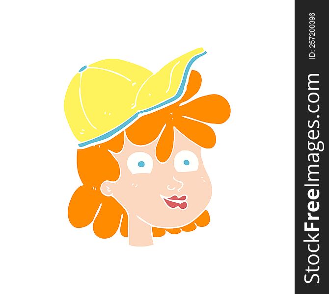 flat color illustration of female face wearing cap. flat color illustration of female face wearing cap
