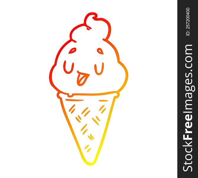 warm gradient line drawing of a cute ice cream