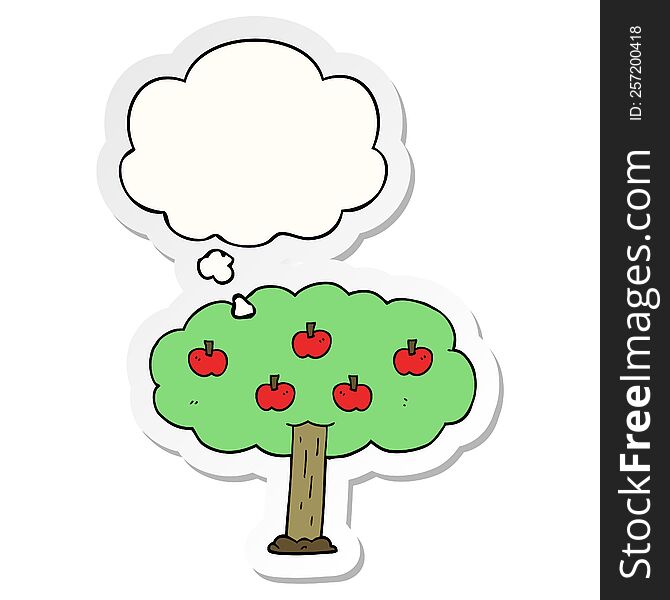 Cartoon Apple Tree And Thought Bubble As A Printed Sticker