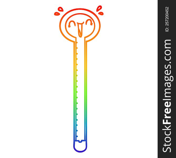 rainbow gradient line drawing of a cartoon thermometer laughing