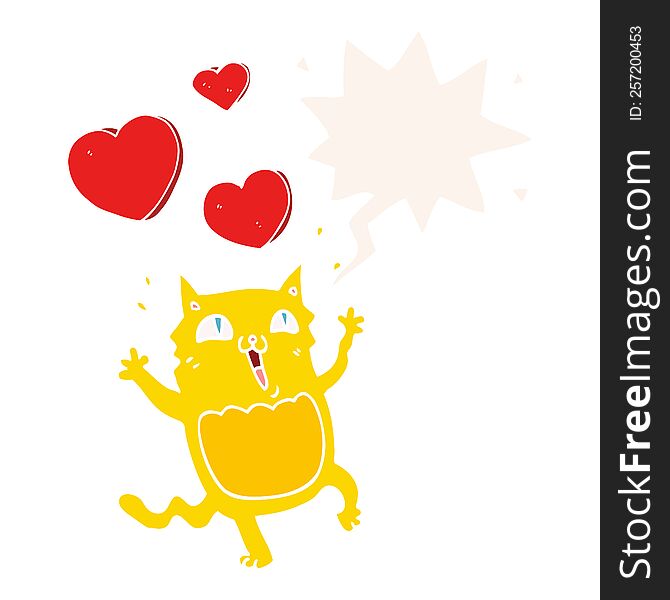 Cartoon Cat Crazy In Love And Speech Bubble In Retro Style