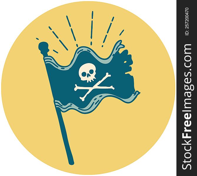 Icon Of Tattoo Style Waving Pirate Flag