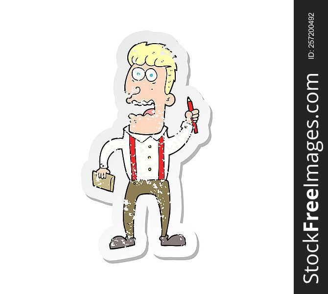 Retro Distressed Sticker Of A Cartoon Stressed Reporter