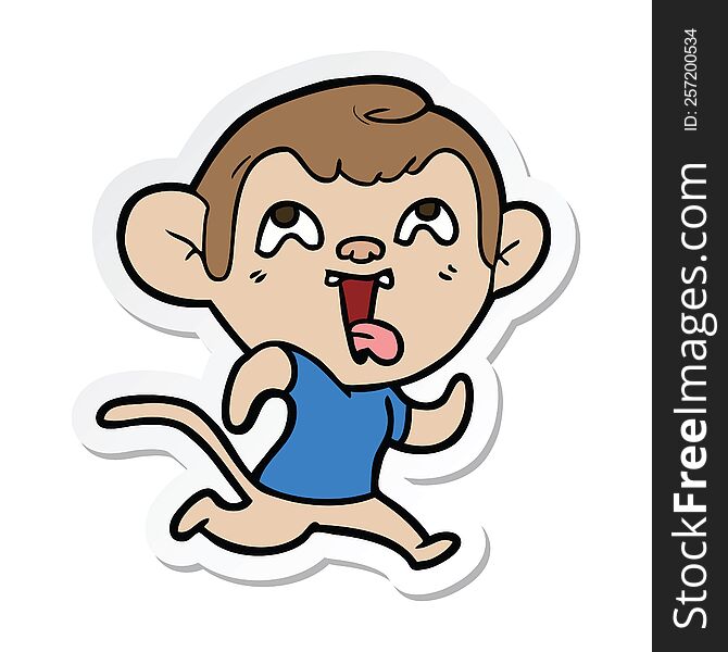 Sticker Of A Crazy Cartoon Monkey Jogging