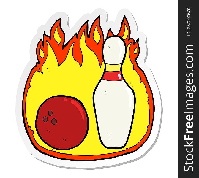 Sticker Of A Ten Pin Bowling Cartoon Symbol With Fire