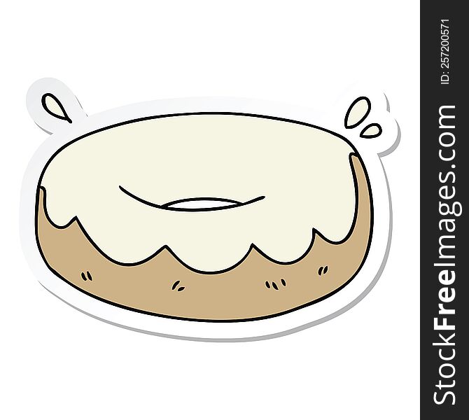 Sticker Of A Quirky Hand Drawn Cartoon Iced Donut