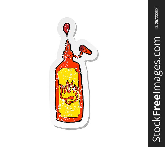 retro distressed sticker of a cartoon hot sauce