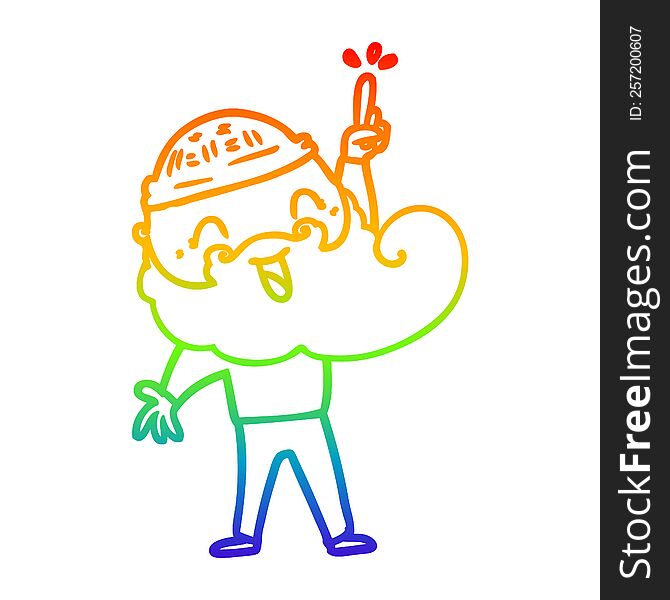 rainbow gradient line drawing of a happy bearded man with great idea