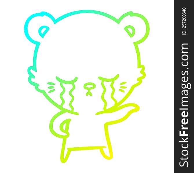 cold gradient line drawing crying cartoon polarbear