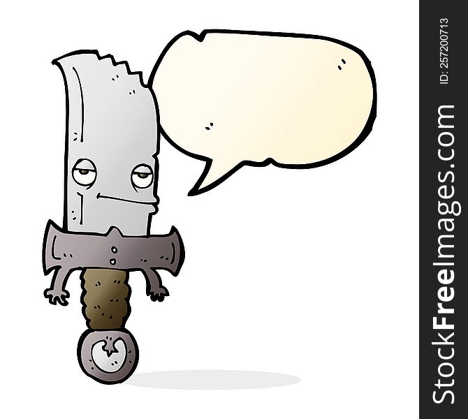 Knife Cartoon Character With Speech Bubble