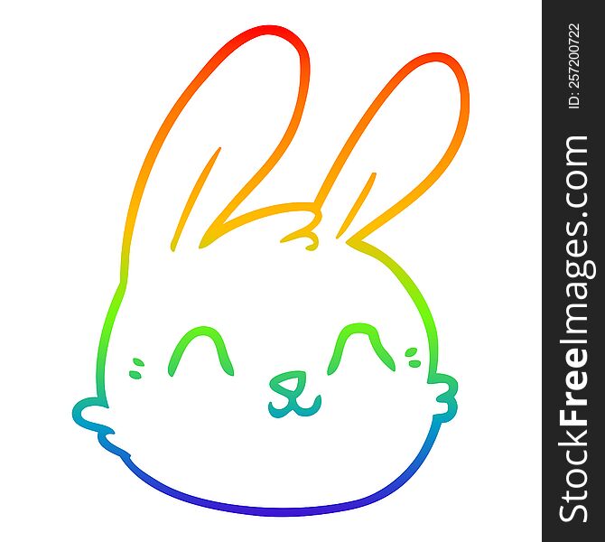 Rainbow Gradient Line Drawing Cartoon Rabbit Face