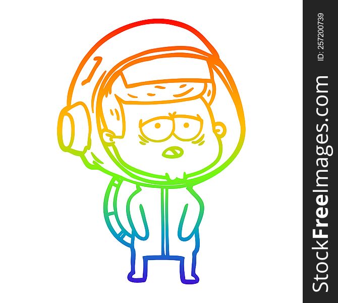 rainbow gradient line drawing of a cartoon tired astronaut