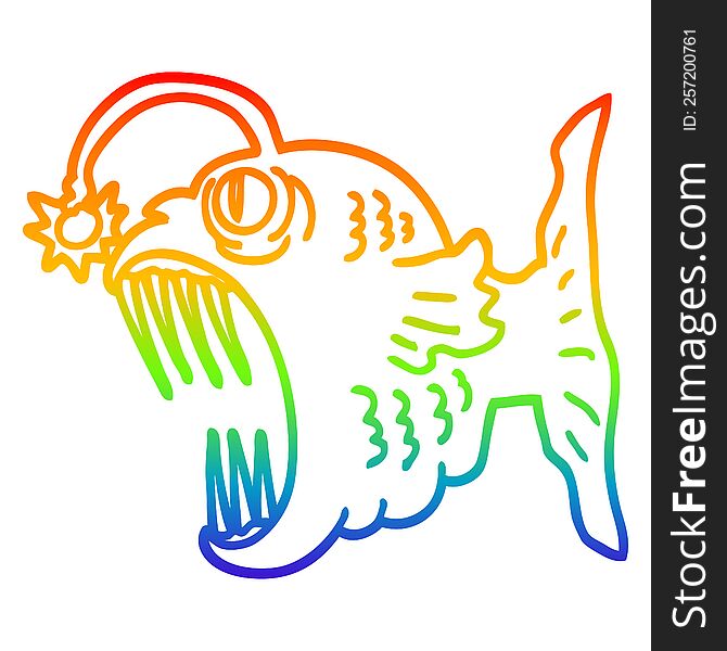 rainbow gradient line drawing of a cartoon lantern fish