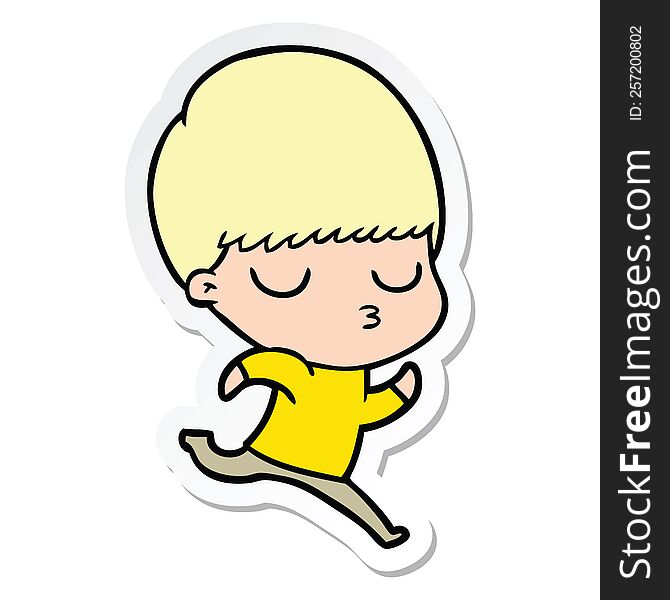 Sticker Of A Cartoon Calm Boy