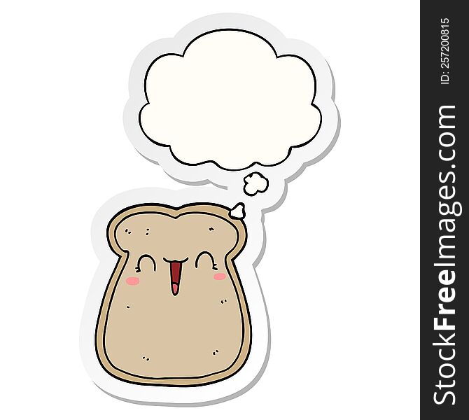 cute cartoon slice of toast with thought bubble as a printed sticker