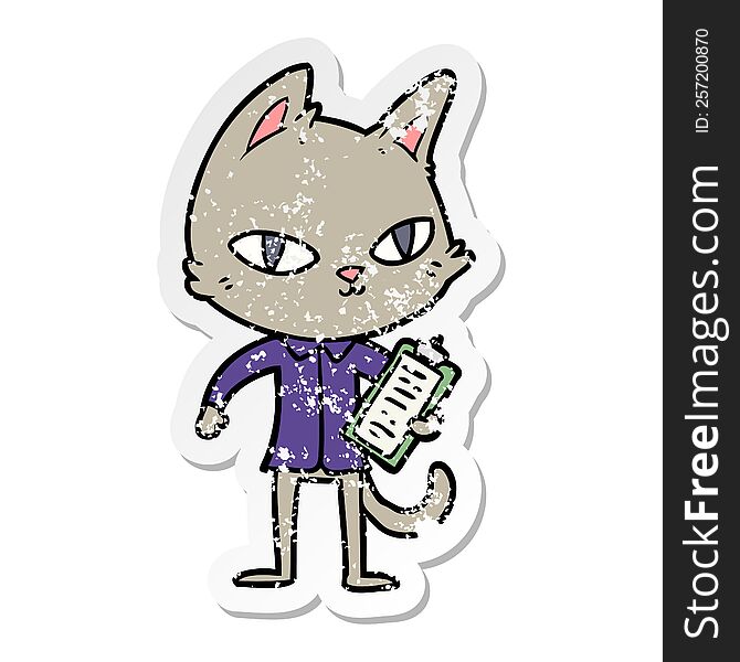 Distressed Sticker Of A Cartoon Office Cat