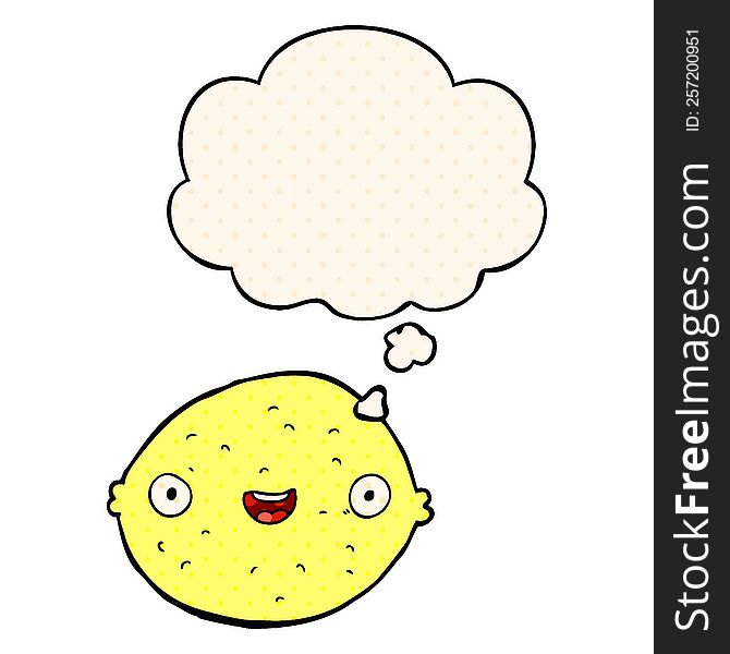 Cartoon Lemon And Thought Bubble In Comic Book Style