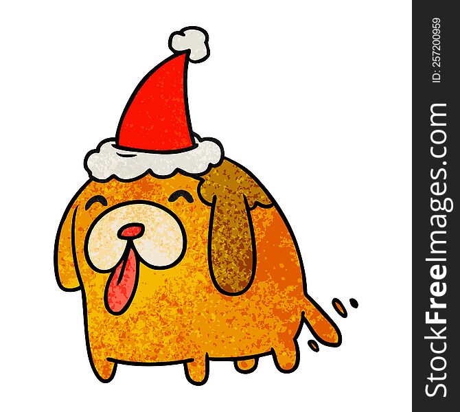hand drawn christmas textured cartoon of kawaii dog