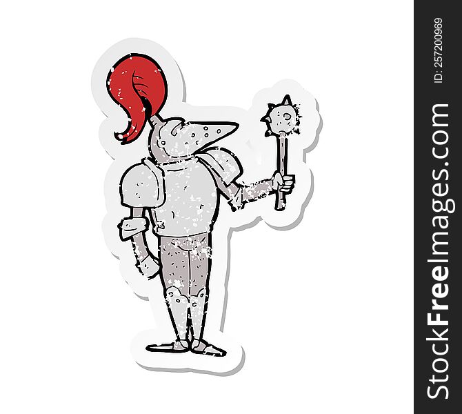 retro distressed sticker of a cartoon medieval knight