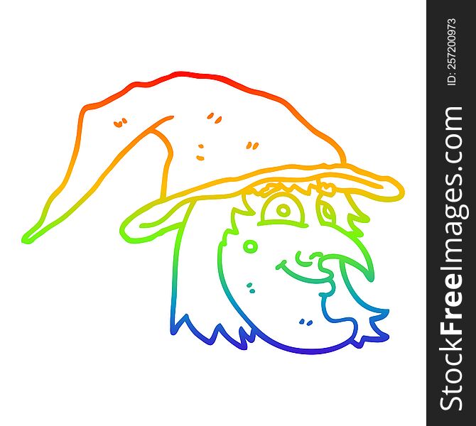 Rainbow Gradient Line Drawing Cartoon Happy Witch