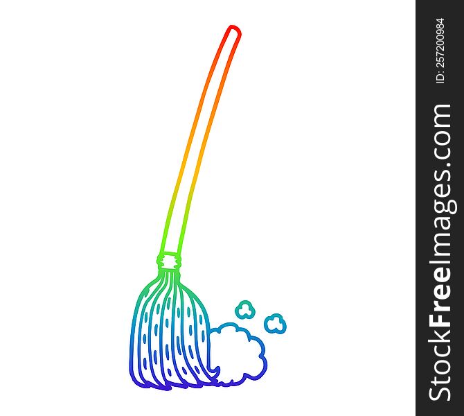 Rainbow Gradient Line Drawing Cartoon Broom Sweeping