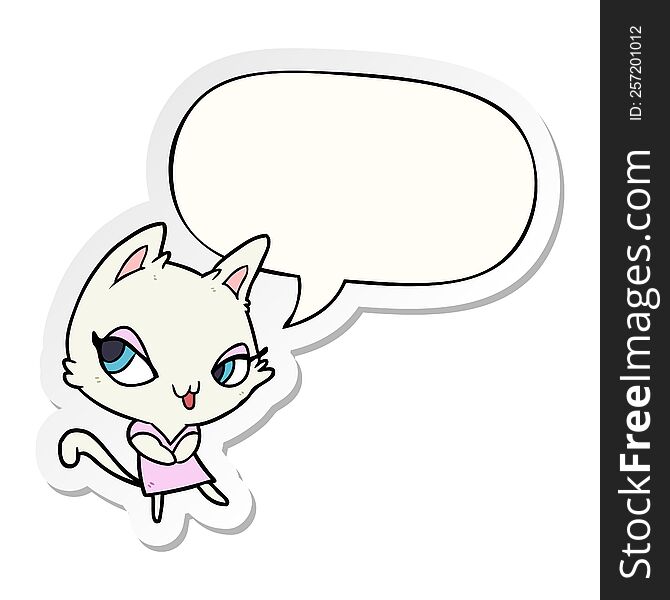 Cute Cartoon Female Cat And Speech Bubble Sticker