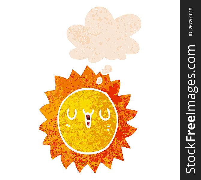 Cartoon Sun And Thought Bubble In Retro Textured Style