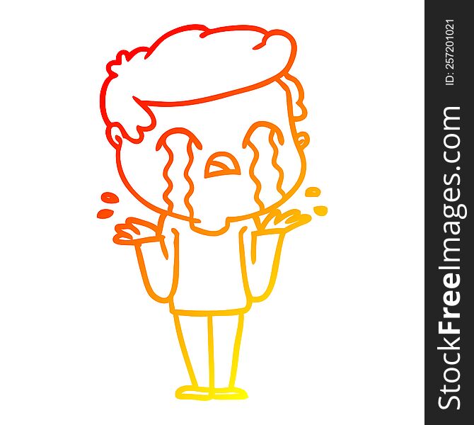 Warm Gradient Line Drawing Cartoon Man Crying