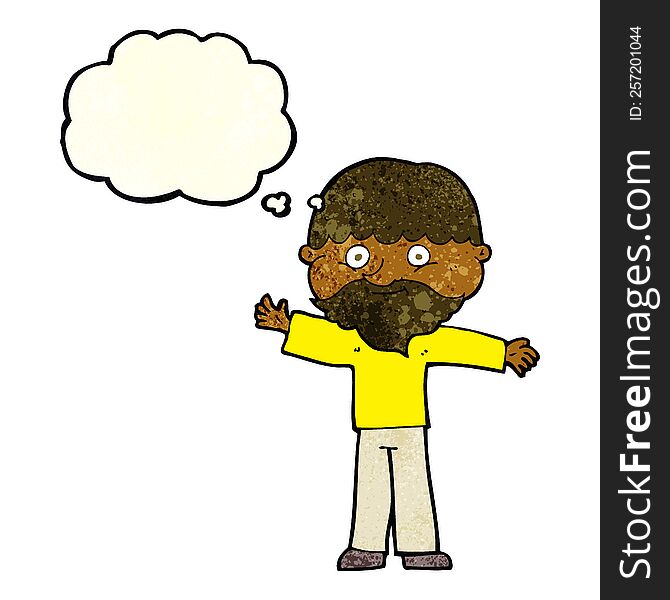 Cartoon Happy Man With Beard With Thought Bubble