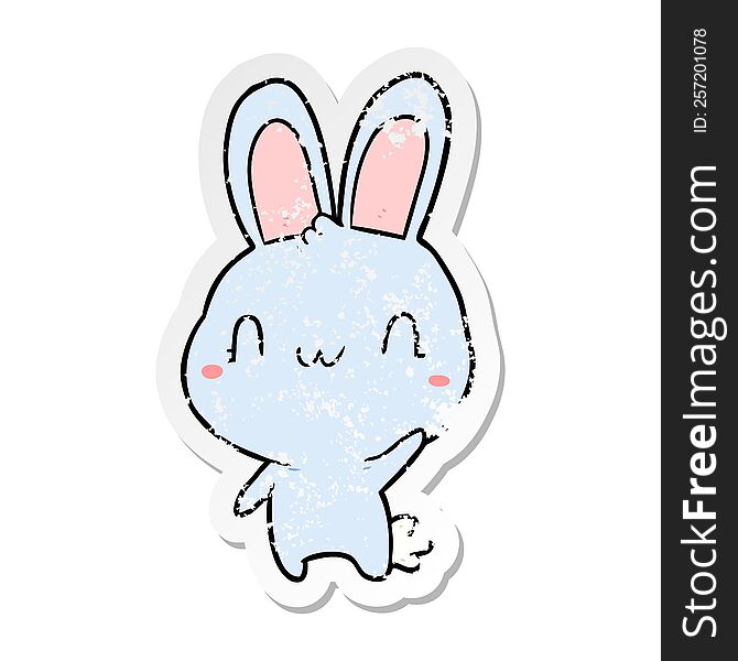Distressed Sticker Of A Cartoon Rabbit Waving