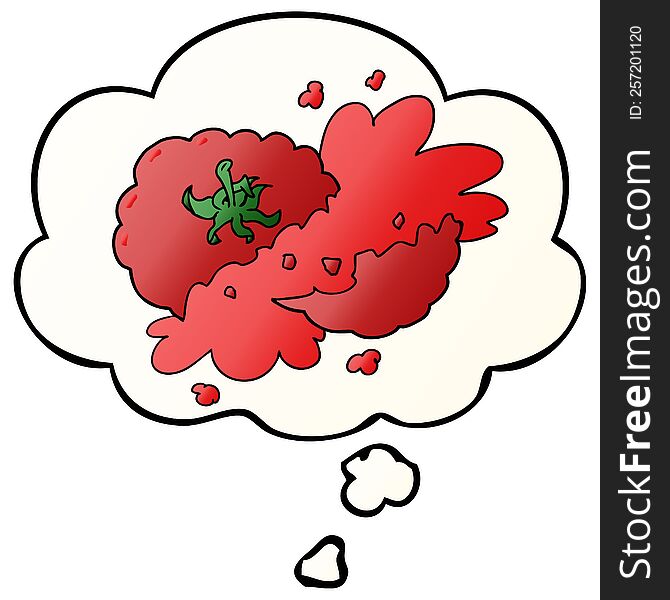 Cartoon Squashed Tomato And Thought Bubble In Smooth Gradient Style