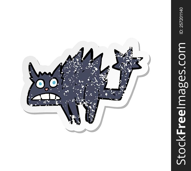 retro distressed sticker of a cartoon frightened black cat