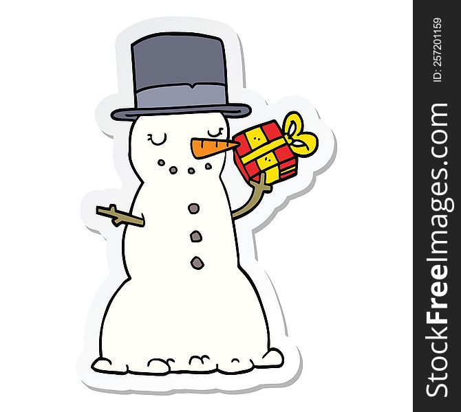 Sticker Of A Cartoon Christmas Snowman