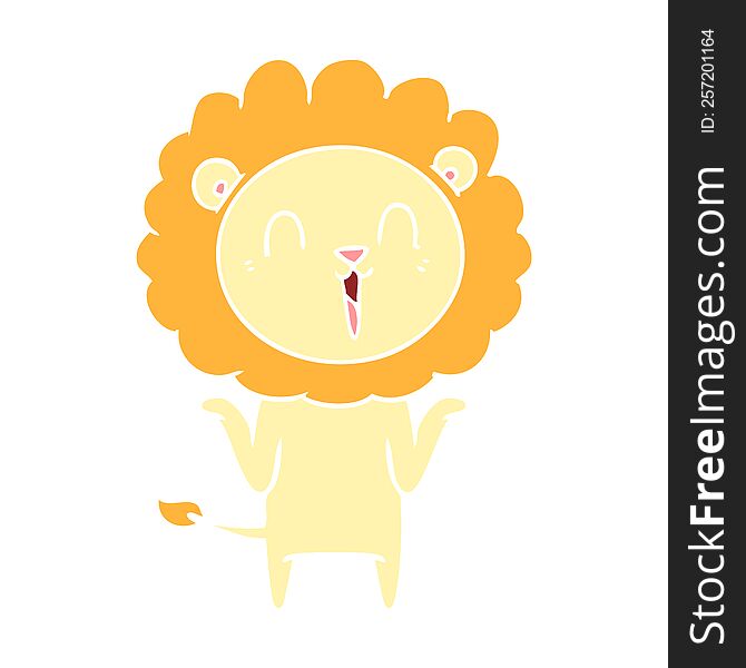 Laughing Lion Flat Color Style Cartoon Shrugging Shoulders