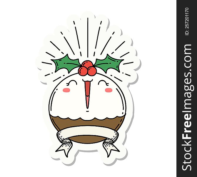 Sticker Of Tattoo Style Singing Christmas Pudding