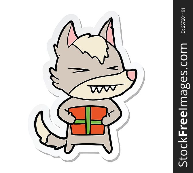 Sticker Of A Angry Christmas Wolf Cartoon