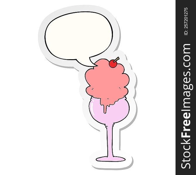 cartoon ice cream desert with speech bubble sticker