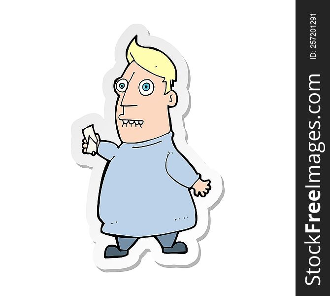 sticker of a cartoon nervous man with tickets