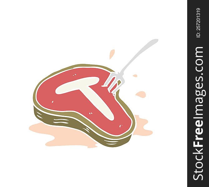 Flat Color Style Cartoon Cooked Steak And Fork