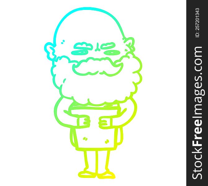 Cold Gradient Line Drawing Cartoon Man With Beard Frowning
