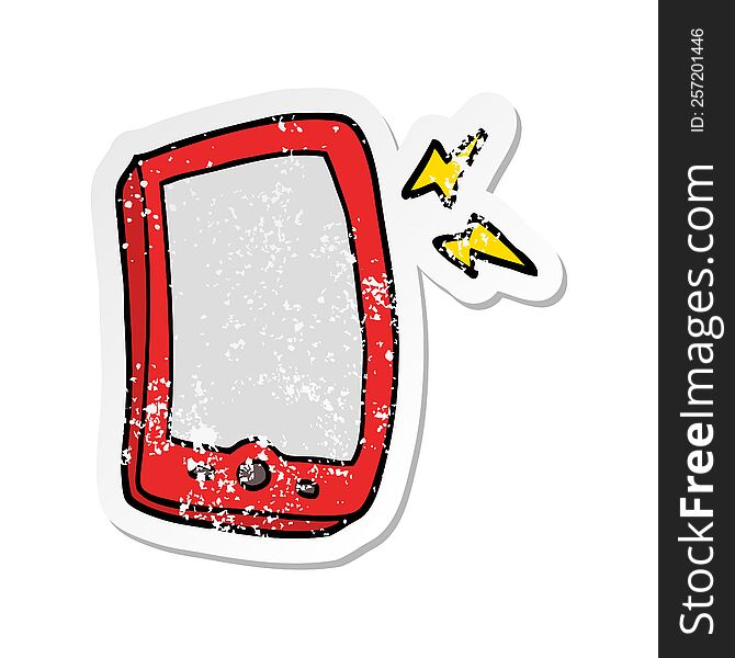 distressed sticker of a cartoon mobile phone