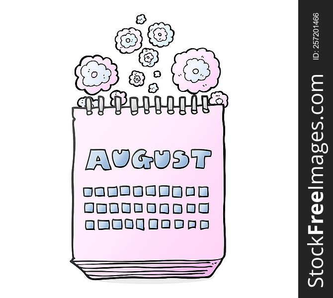 freehand drawn cartoon calendar showing month of august