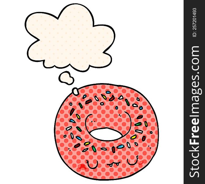 cartoon donut with thought bubble in comic book style
