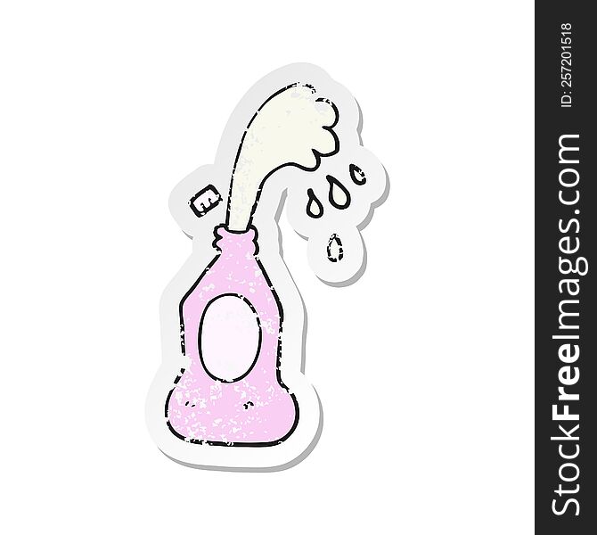 Retro Distressed Sticker Of A Cartoon Squirting Lotion Bottle