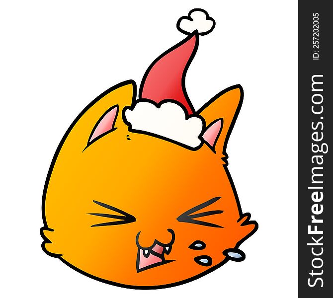 Spitting Gradient Cartoon Of A Cat Face Wearing Santa Hat